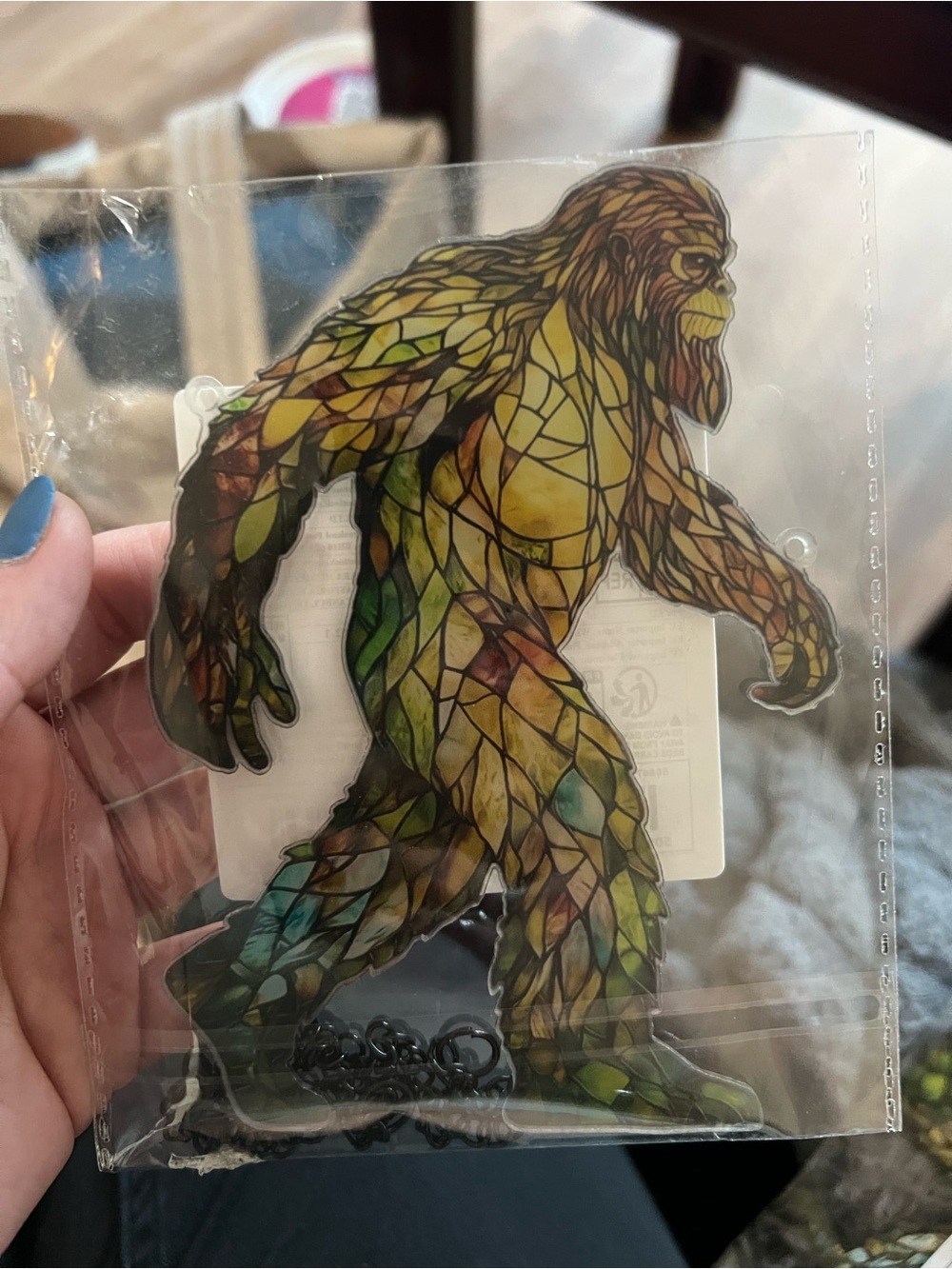 Bigfoot Sasquatch Acrylic Hanging Ornament Stained Glass Style Woodland Decor